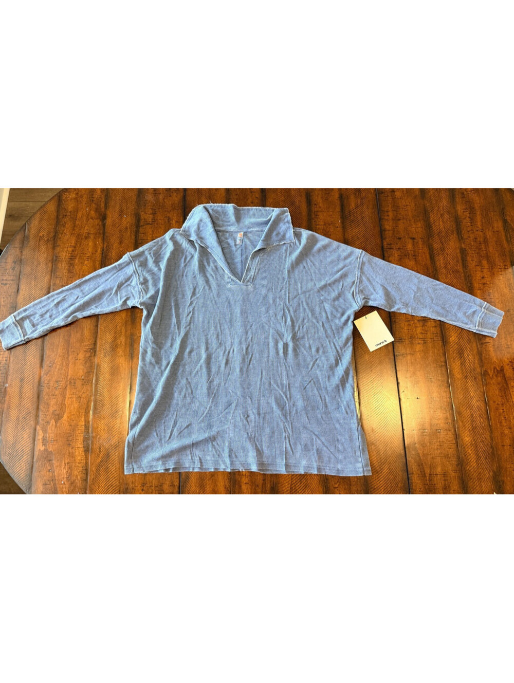 Mono B True Blue Waffle Knit Oversized Collared Pullover Top NWT Size Small